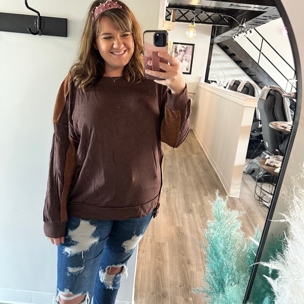 Trendy Boutique Brown Oversized Boxy Tunic Sweatshirt